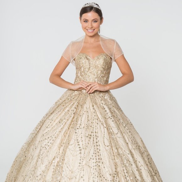 NEW LONG SLEEVELESS STRAPLESS BALL GOWN WITH LACE UP BACK & MESH CAPE GL2804 - Picture 1 of 10